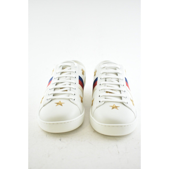 Gucci New Ace White Star Bee Gold GG Logo Flat Low Top Lace Up Tie Sneaker 42 - Picture 5 of 12